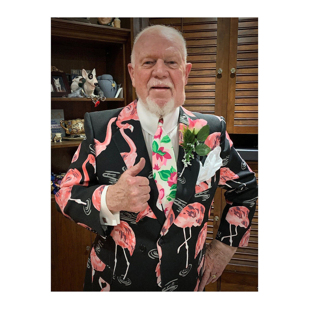 Don Cherry Flamingo Print On Air Worn Jacket Ensemble product image 2, provided for visual reference and product detail