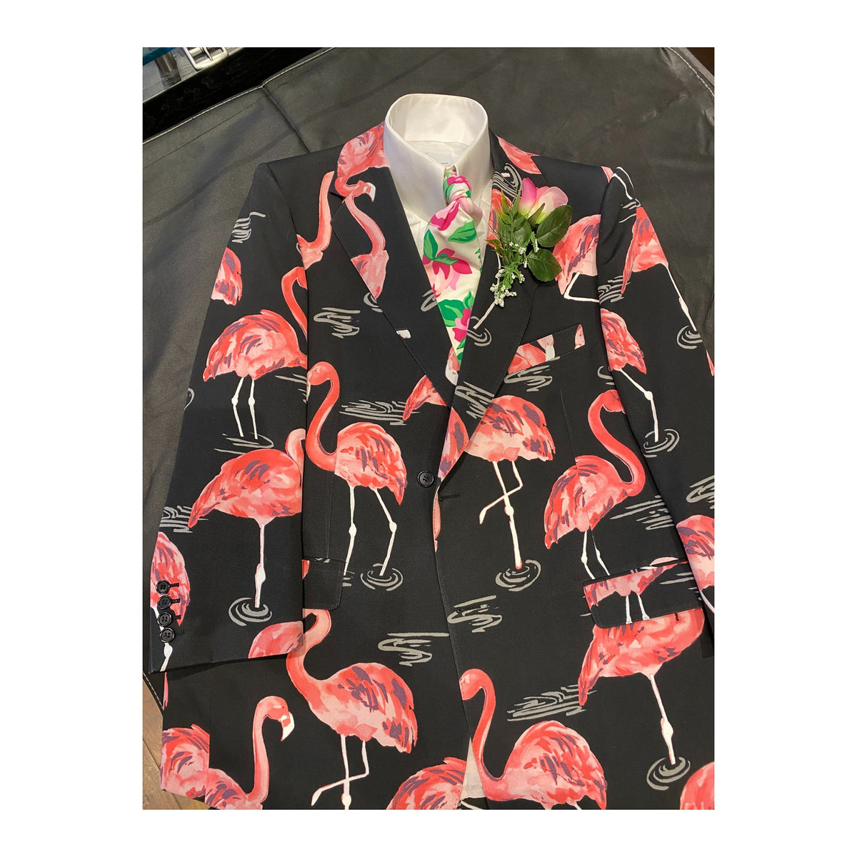 Don Cherry Flamingo Print On Air Worn Jacket Ensemble product image 6, provided for visual reference and product detail