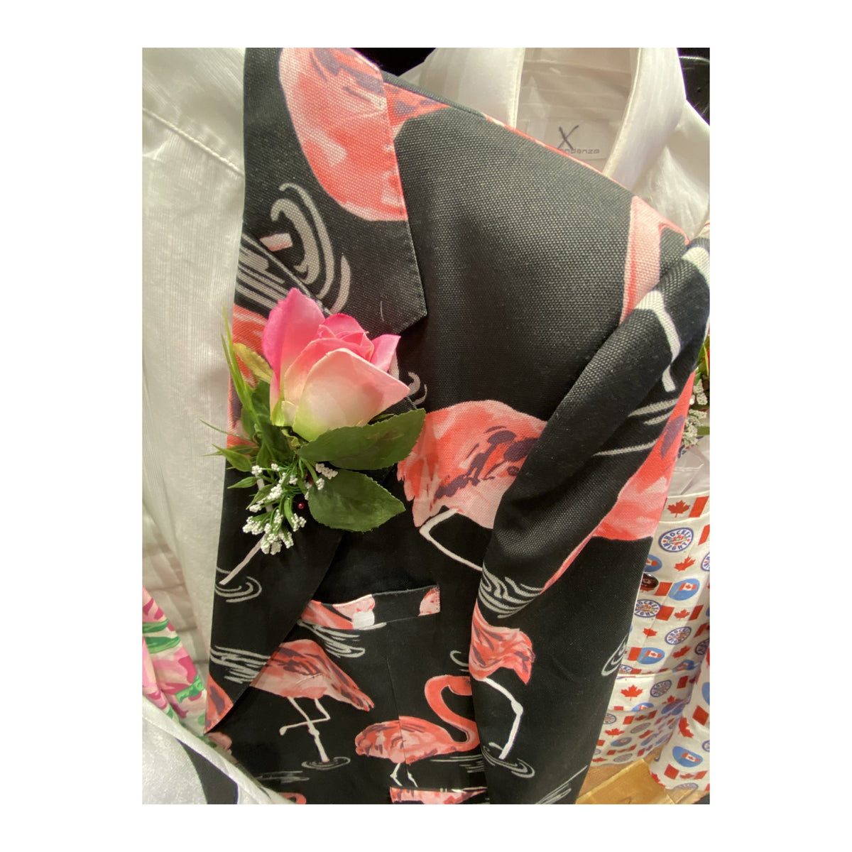 Don Cherry Flamingo Print On Air Worn Jacket Ensemble product image 10, provided for visual reference and product detail