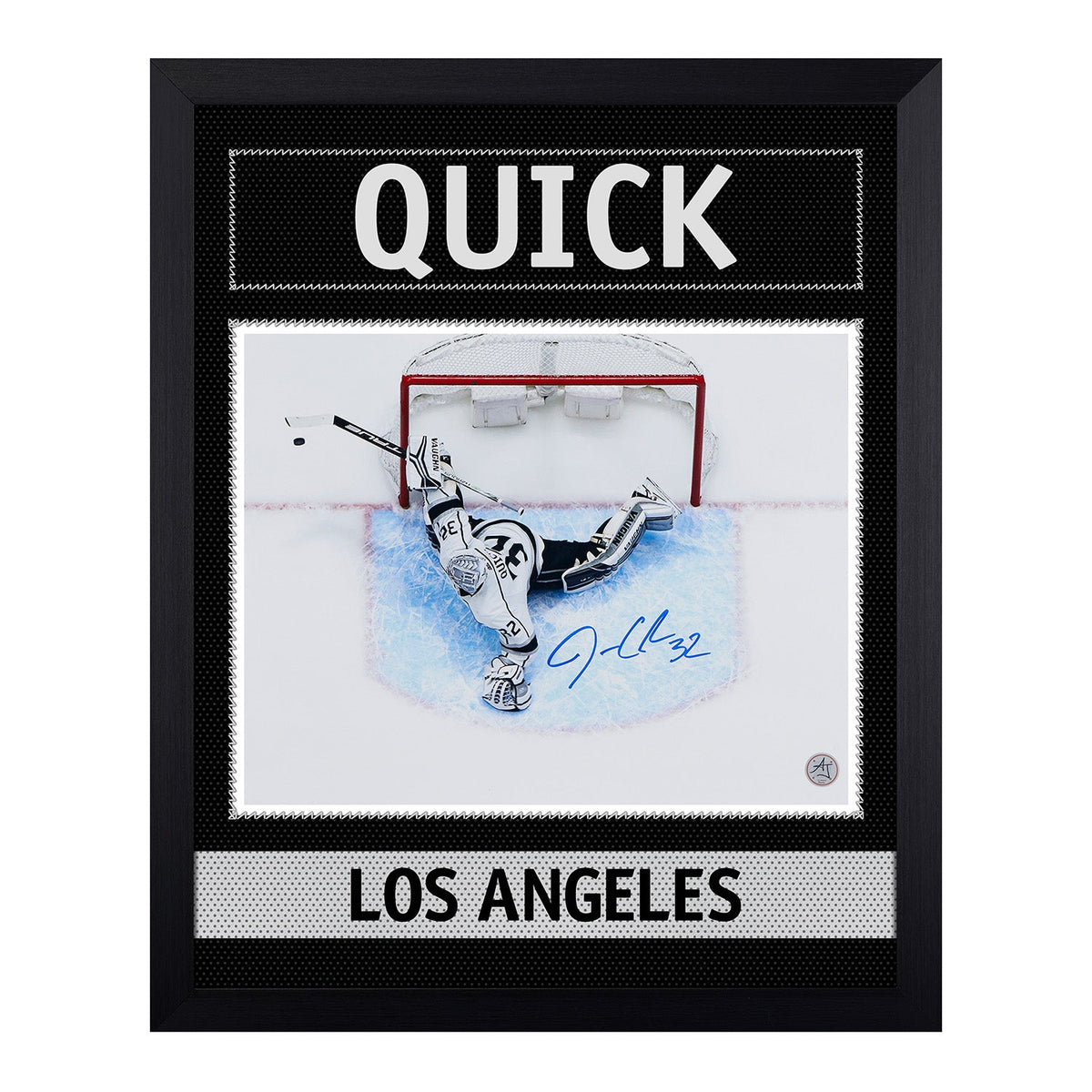 Jonathan Quick Autographed Los Angeles Kings Uniform Graphic 19x23 Frame product image 1, provided for visual reference and