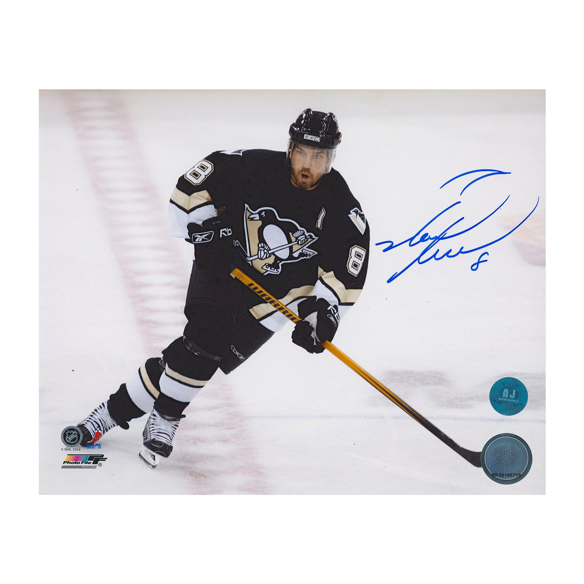 Mark Recchi Autographed Pittsburgh Penguins Game Action 8x10 Photo product image 1, provided for visual reference and