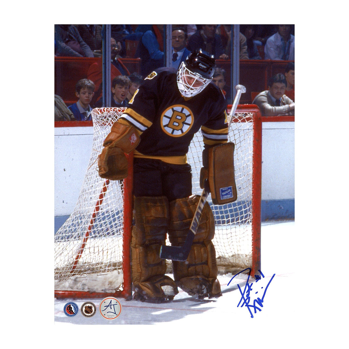 Pat Riggin Boston Bruins Autographed Goalie 8x10 Photo product image 1, provided for visual reference and product detail