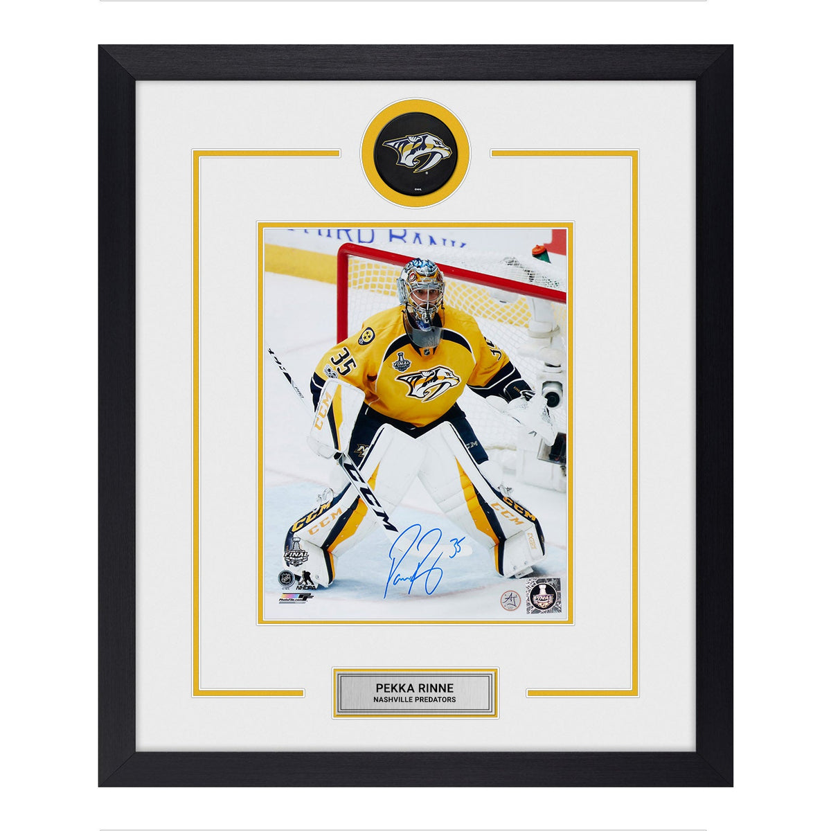 Pekka Rinne Autographed Nashville Predators Puck Logo 23x27 Frame product image 1, provided for visual reference and product
