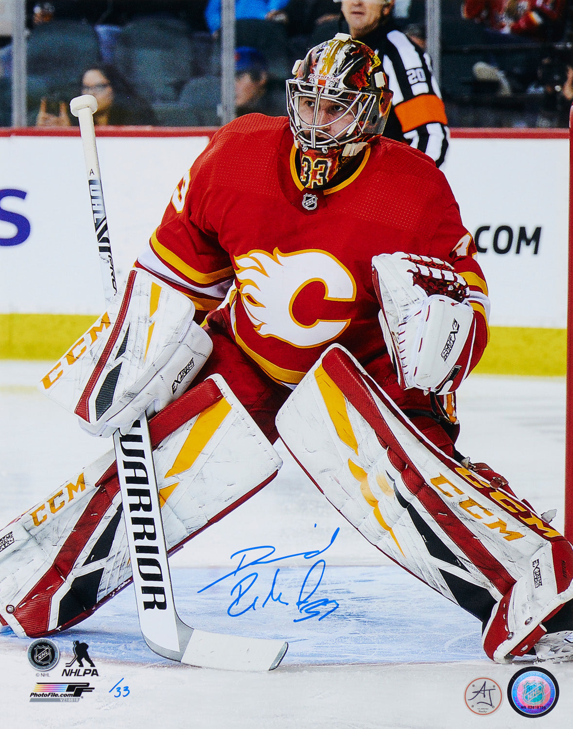 David Rittich Autographed Flames Goalie 11x14 Photo product image 1, provided for visual reference and product detail review