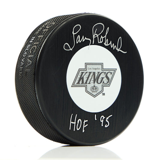 Larry Robinson Signed Los Angeles Kings Retro Logo Puck with HOF Note product image 1, provided for visual reference and
