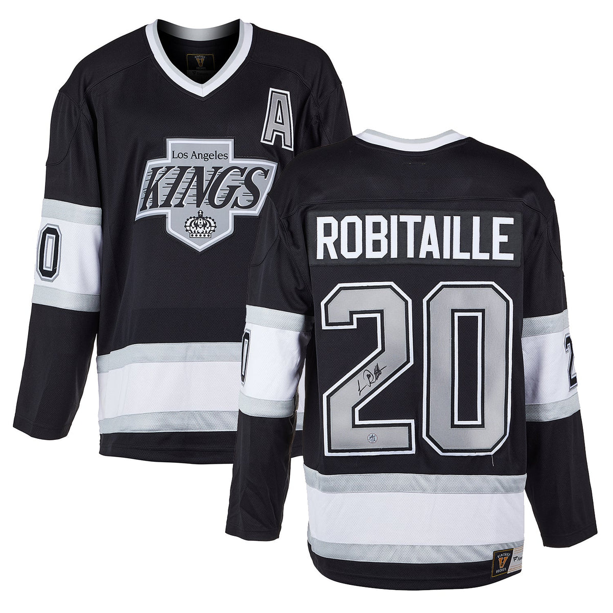 Luc Robitaille Autographed Los Angeles Kings Black Fanatics Throwback Jersey product image 3, provided for visual reference