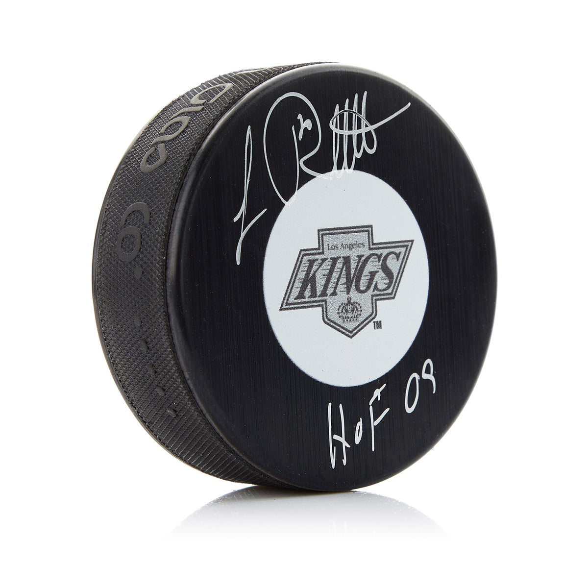 Luc Robitaille Signed Los Angeles Kings Retro Logo Puck with HOF Note product image 1, provided for visual reference and