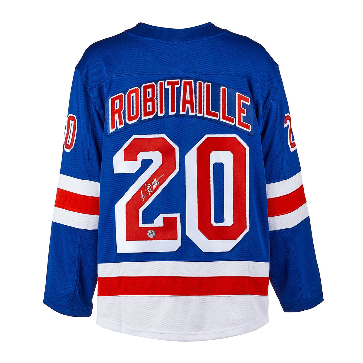 Luc Robitaille Autographed New York Rangers Fanatics Breakaway Jersey product image 1, provided for visual reference and