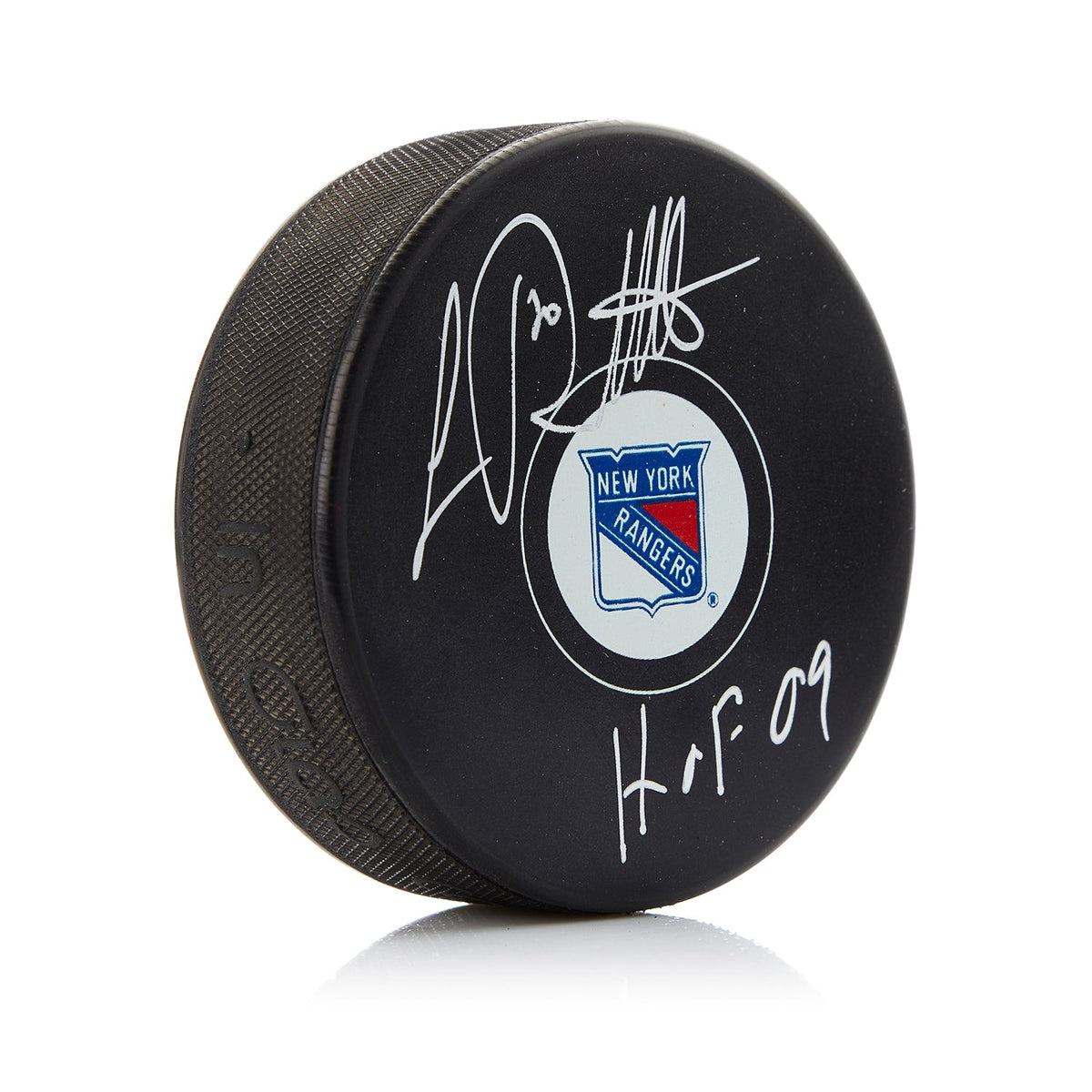 Luc Robitaille Autographed New York Rangers Hockey Puck with HOF Note product image 1, provided for visual reference and