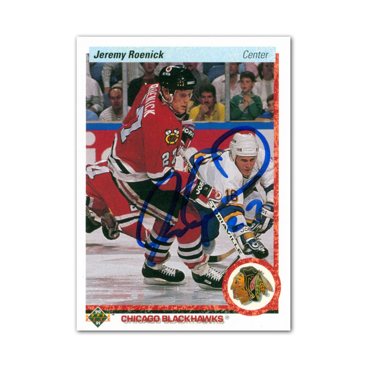 Jeremy Roenick Autographed 1990-91 Upper Deck #63 Rookie Card product image 1, provided for visual reference and product