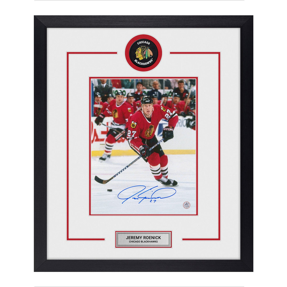Jeremy Roenick Signed Chicago Blackhawks Puck Logo 23x27 Frame product image 1, provided for visual reference and product