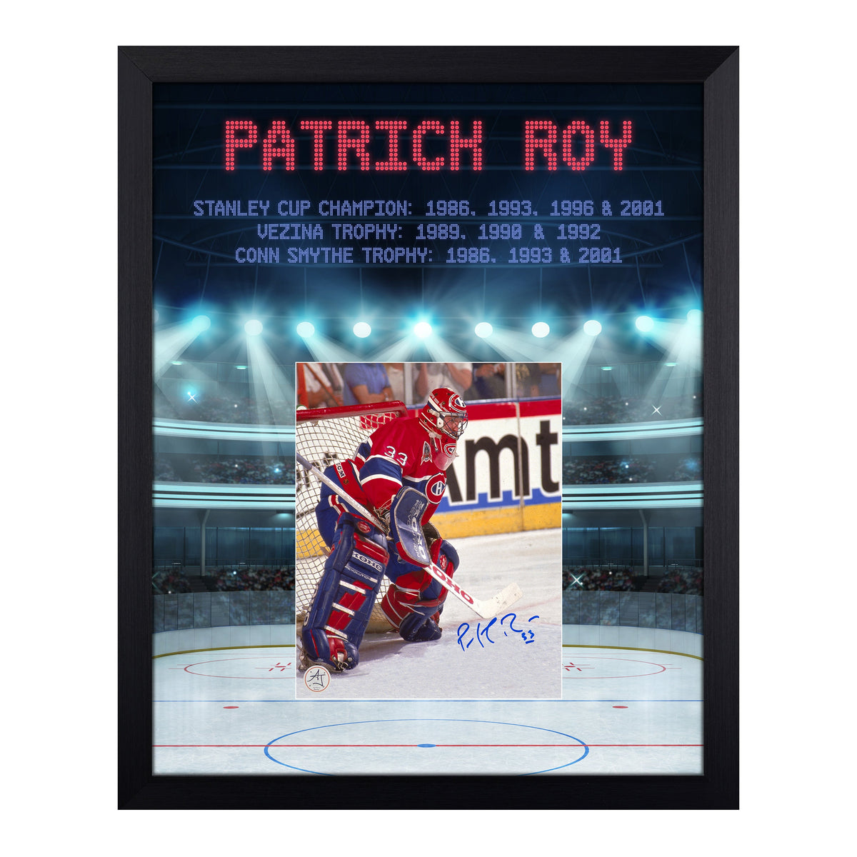 Patrick Roy Signed Montreal Canadiens Stadium Graphic 19x23 Frame product image 1, provided for visual reference and product