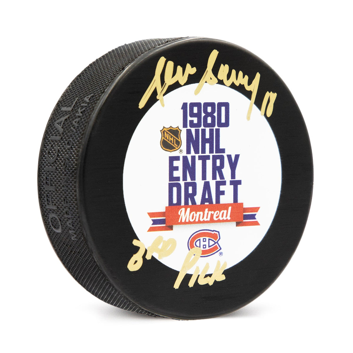 Denis Savard Signed 1980 NHL Entry Draft Puck with 3rd Pick Note product image 1, provided for visual reference and product