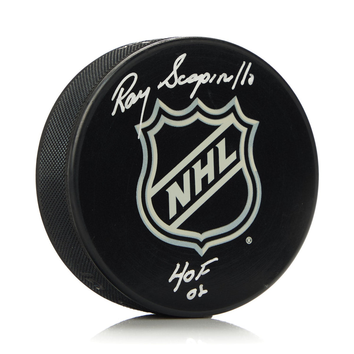 Ray Scapinello Signed NHL Hockey Puck with HOF Note product image 1, provided for visual reference and product detail review