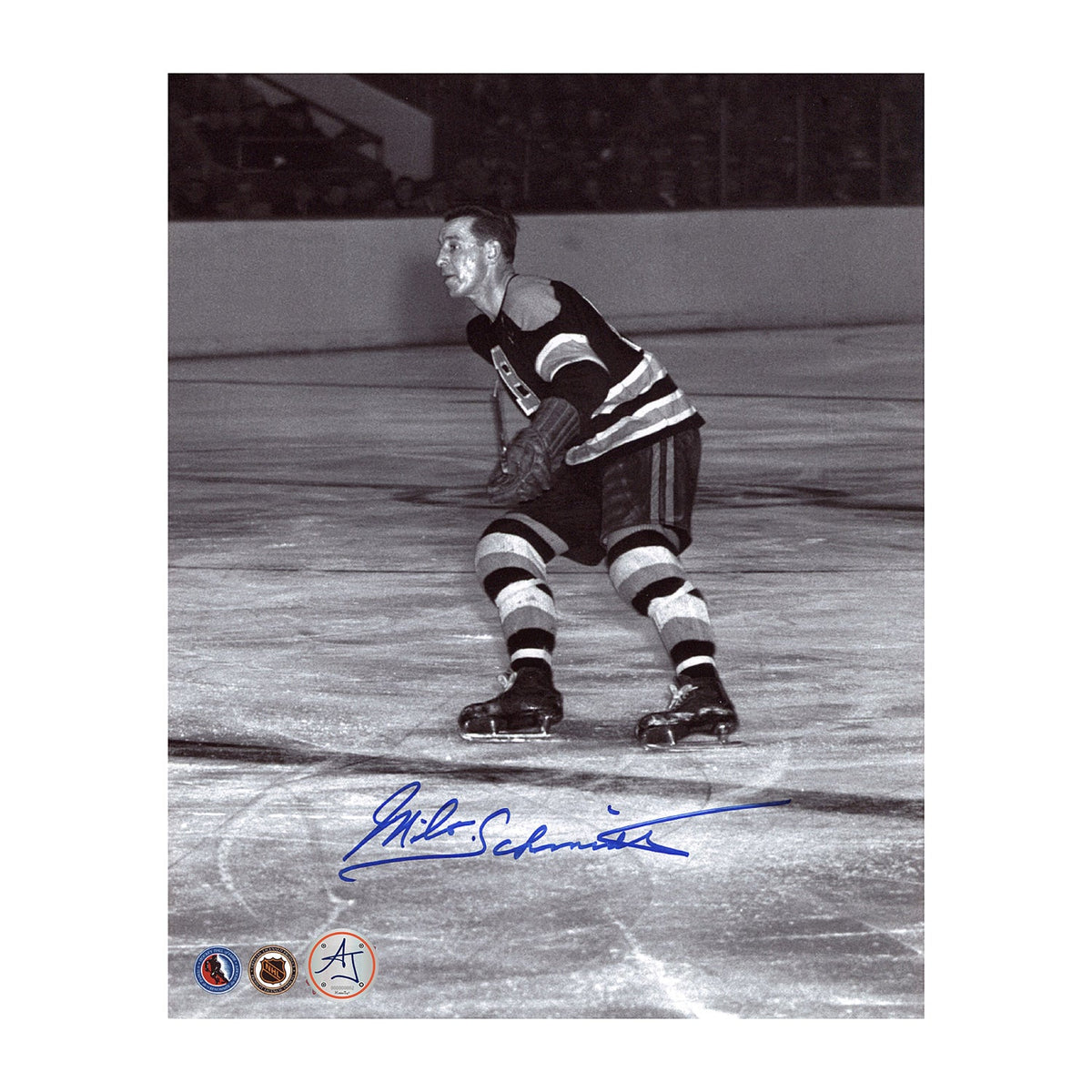 Milt Schmidt Autographed Boston Bruins Black and White 8x10 Photo product image 1, provided for visual reference and product