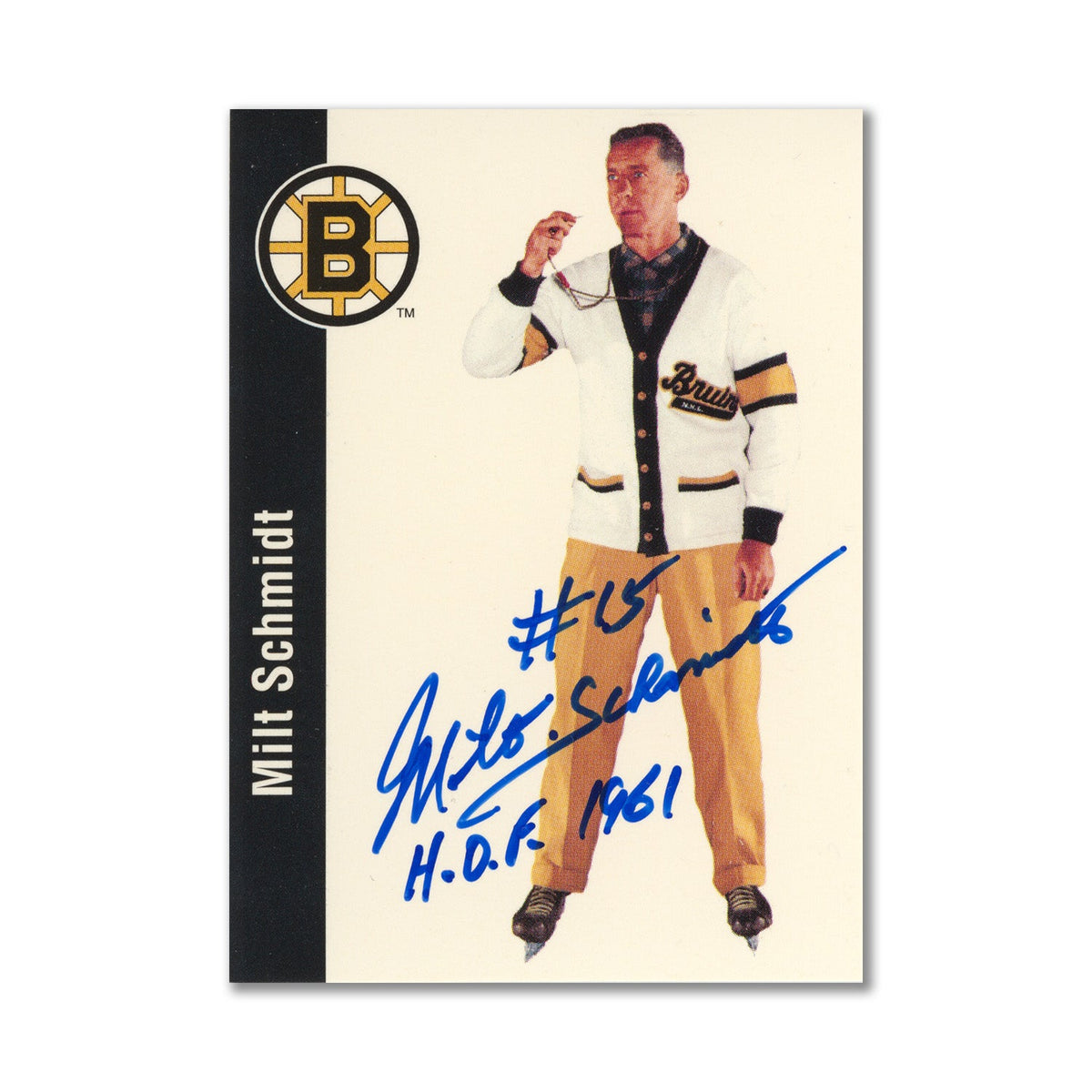 1994 Parkhurst Missing Link #21 Milt Schmidt Autographed Hockey Card product image 1, provided for visual reference and