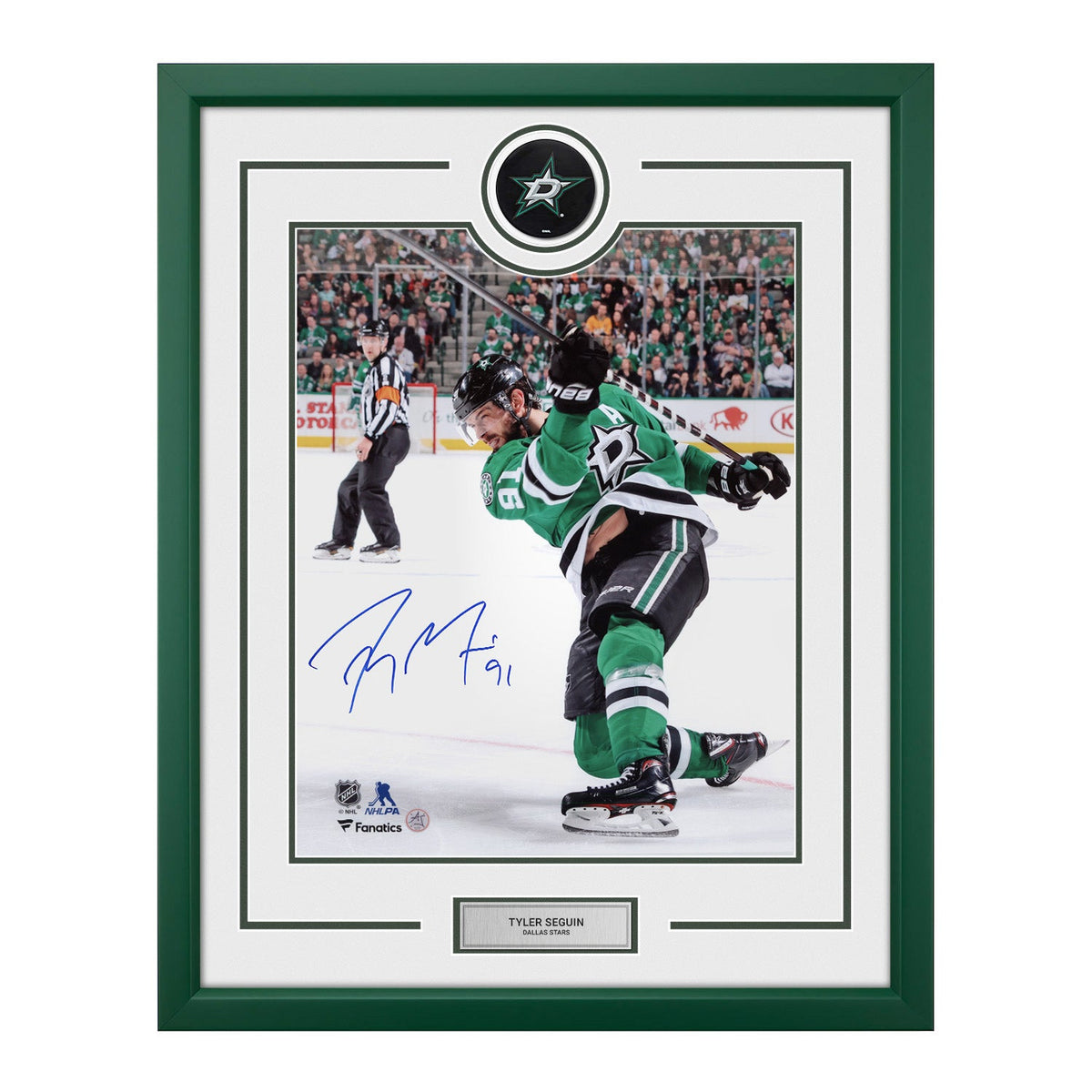 Tyler Seguin Autographed Dallas Stars Puck Logo 26x32 Frame product image 1, provided for visual reference and product