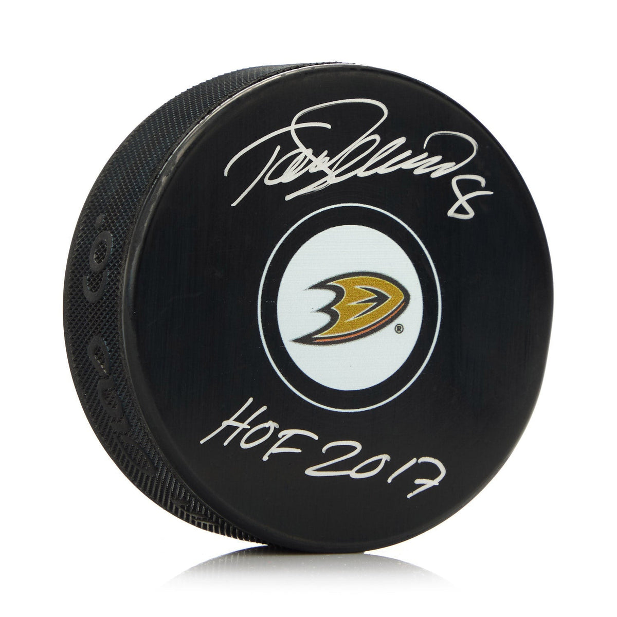 Teemu Selanne Autographed Anaheim Ducks Hockey Puck with HOF Note product image 1, provided for visual reference and product