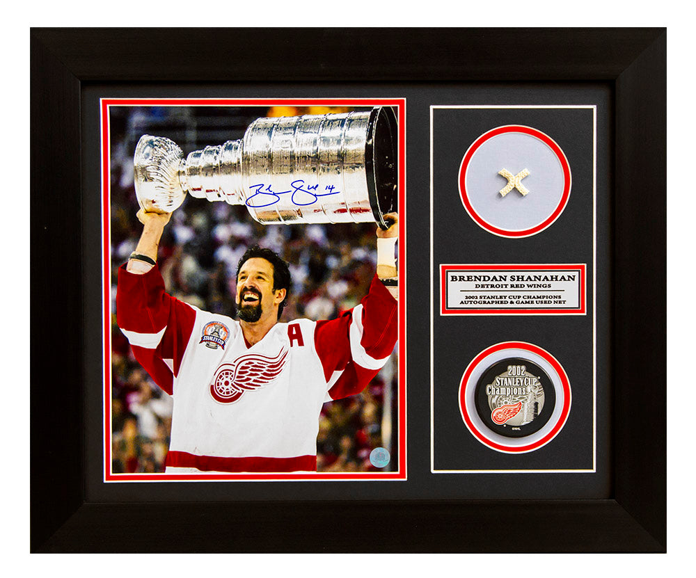 Brendan Shanahan Red Wings 2002 Stanley Cup Signed & Game Used Net 20x24 Frame product image 1, provided for visual