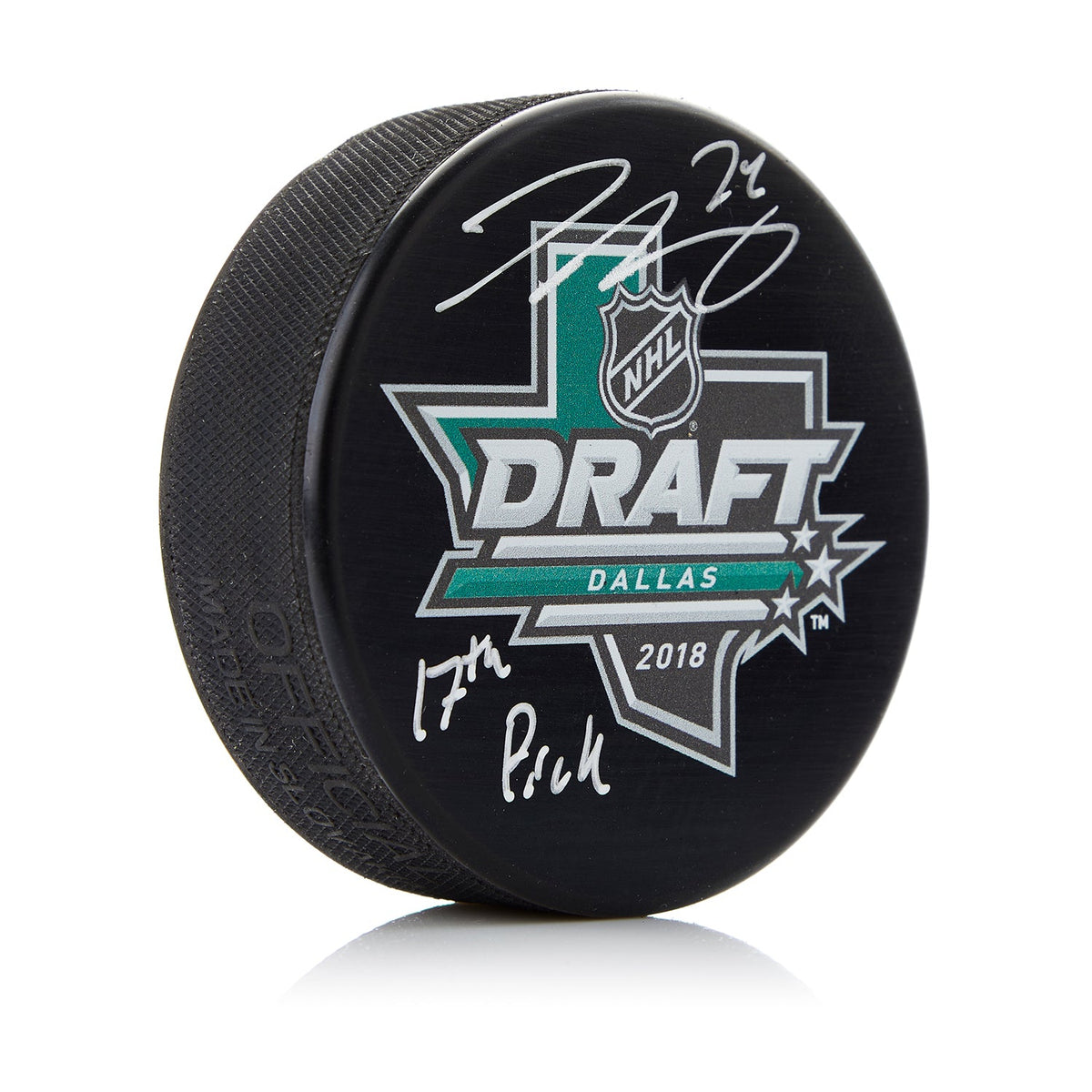 Ty Smith Signed 2018 NHL Entry Draft Puck with 17th Pick Note product image 1, provided for visual reference and product