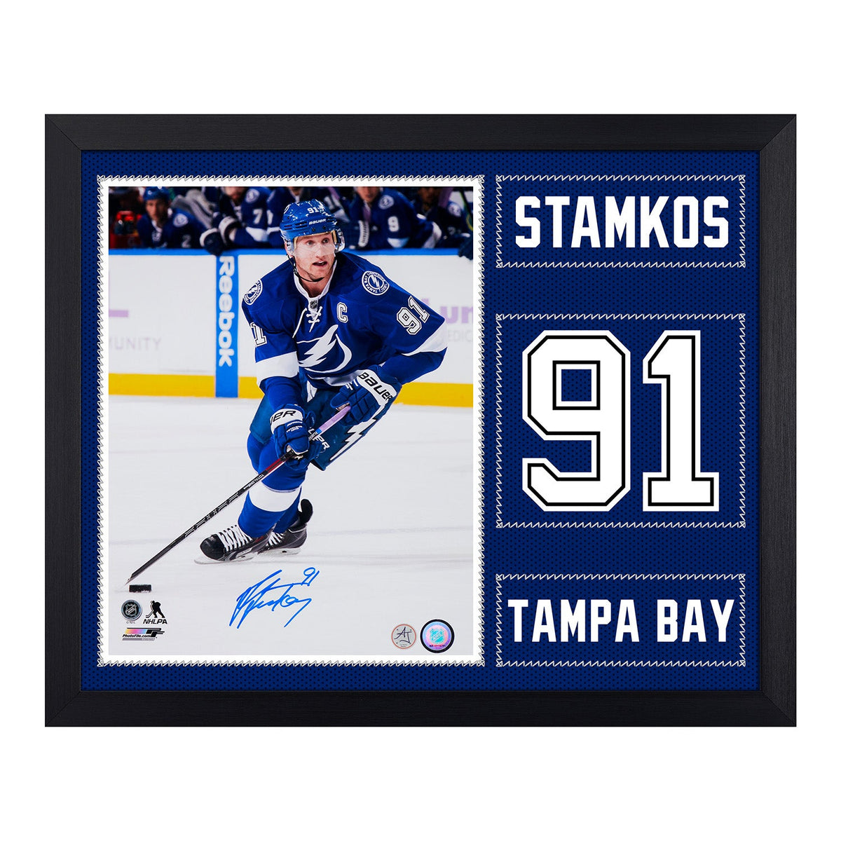 Steven Stamkos Autographed Tampa Bay Lightning Uniform Graphic 19x23 Frame product image 1, provided for visual reference