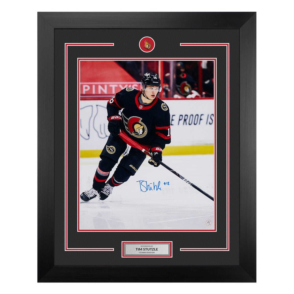 Tim Stutzle Autographed Ottawa Senators Rookie 26x32 Frame product image 1, provided for visual reference and product detail