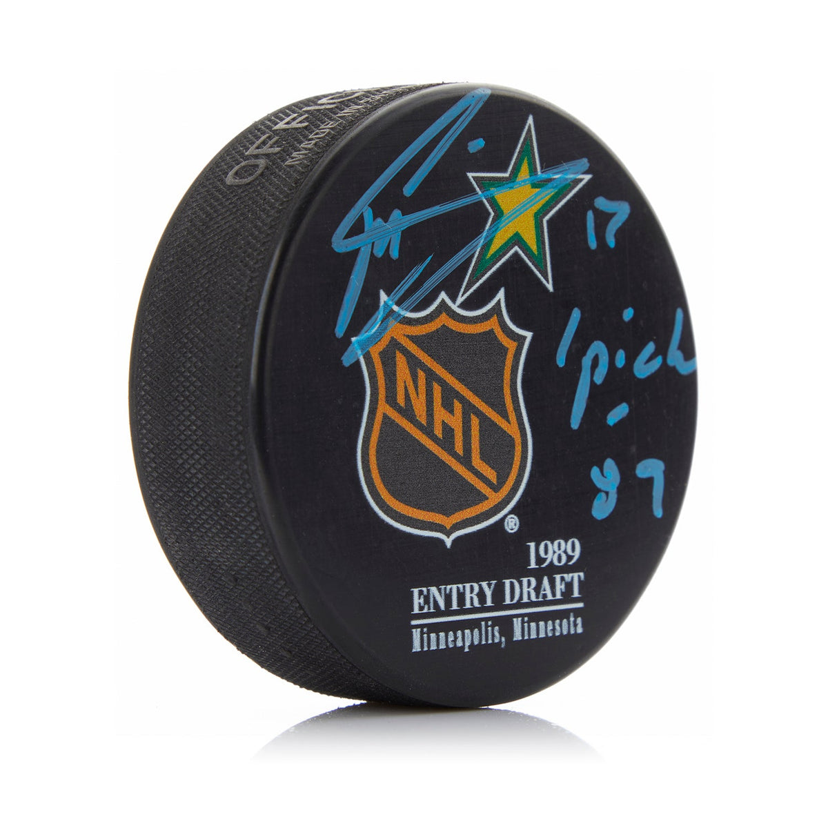 Mats Sundin Signed 1989 NHL Entry Draft Puck with 1st Pick Note product image 1, provided for visual reference and product