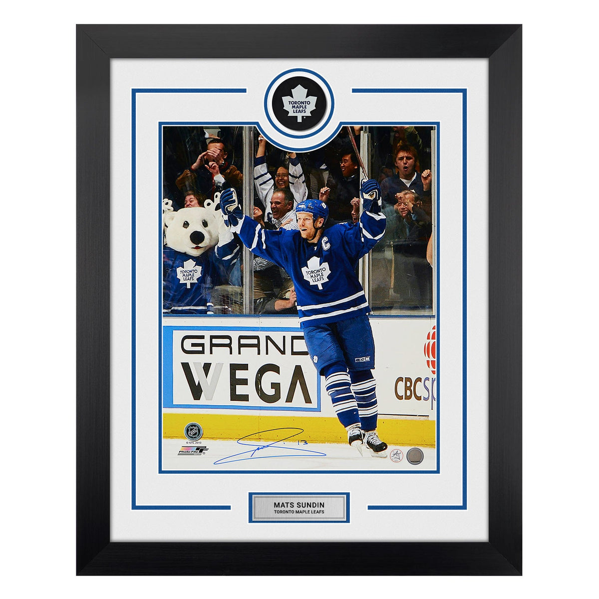 Mats Sundin Signed Toronto Maple Leafs Puck Logo 26x32 Frame product image 1, provided for visual reference and product