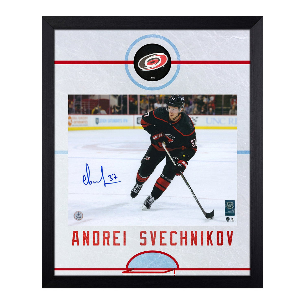 Andrei Svechnikov Signed Carolina Hurricanes Graphic Rink 19x23 Frame product image 1, provided for visual reference and