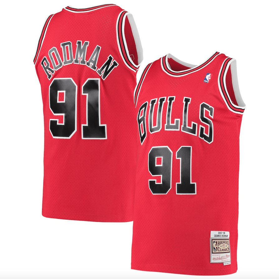 Chicago Bulls Dennis Rodman Mitchell & Ness Red 1997-98 Hardwood Classics Swingman Jersey for Men product image 1, provided