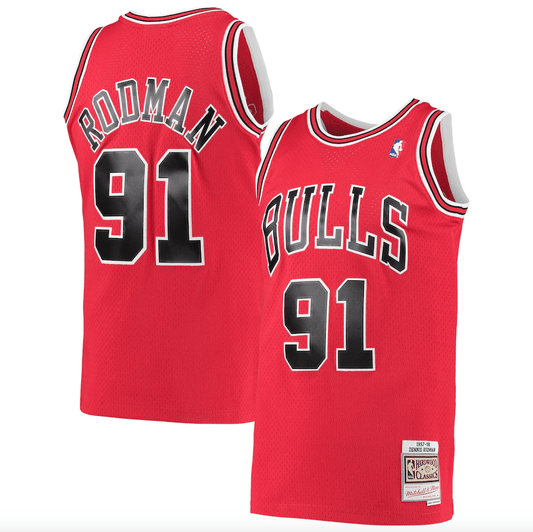 Chicago Bulls Dennis Rodman Mitchell & Ness Red 1997-98 Hardwood Classics Swingman Jersey for Men product image 1, provided