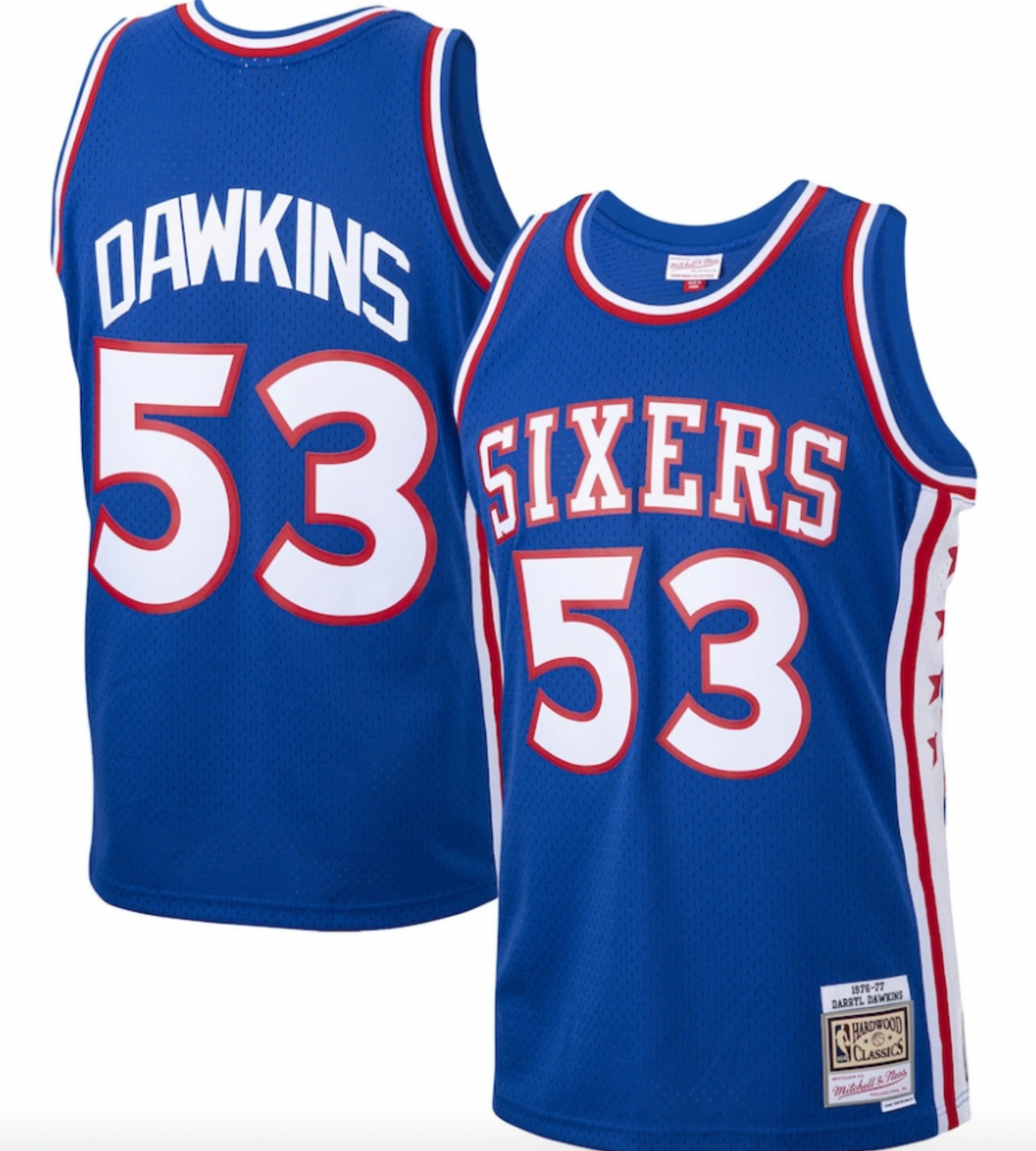 Mitchell & Ness Darryl Dawkins Royal Philadelphia 76ers 1976-77 Hardwood Classics Swingman Player Jersey for Men product