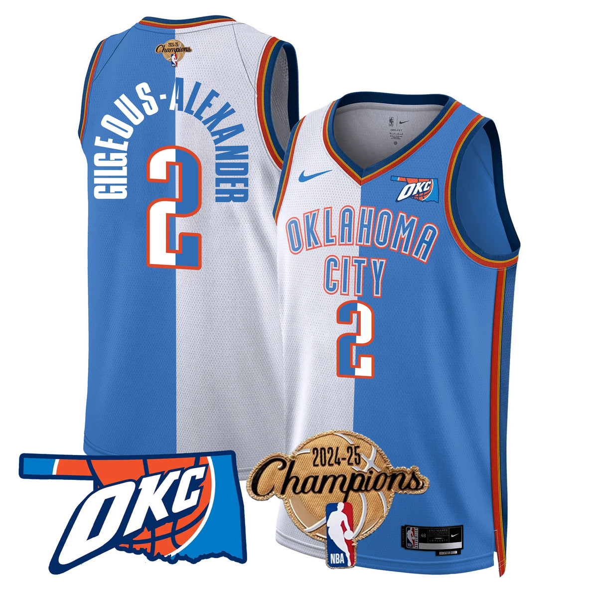 The Thunder 2024-25 Champions Black Gold Jersey - Stitched product image 35, provided for visual reference and product