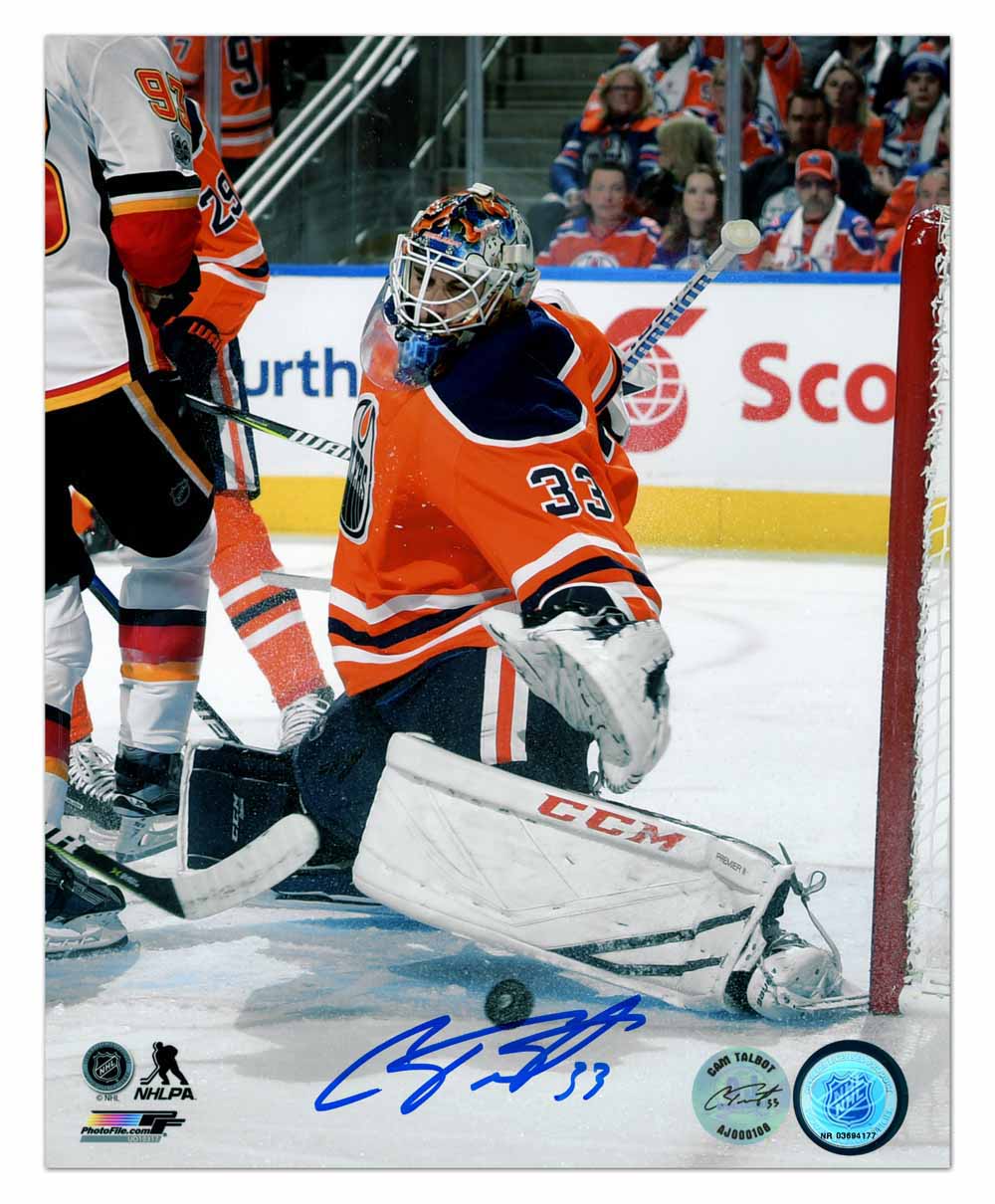 Cam Talbot Autographed Edmonton Oilers Glove Save 8x10 Photo product image 1, provided for visual reference and product