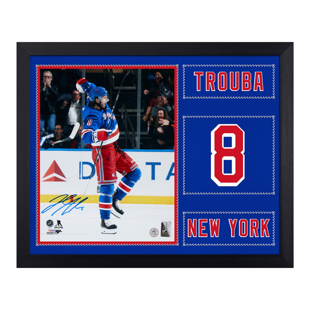 Jacob Trouba Signed New York Rangers Uniform Graphic 19x23 Frame product image 1, provided for visual reference and product