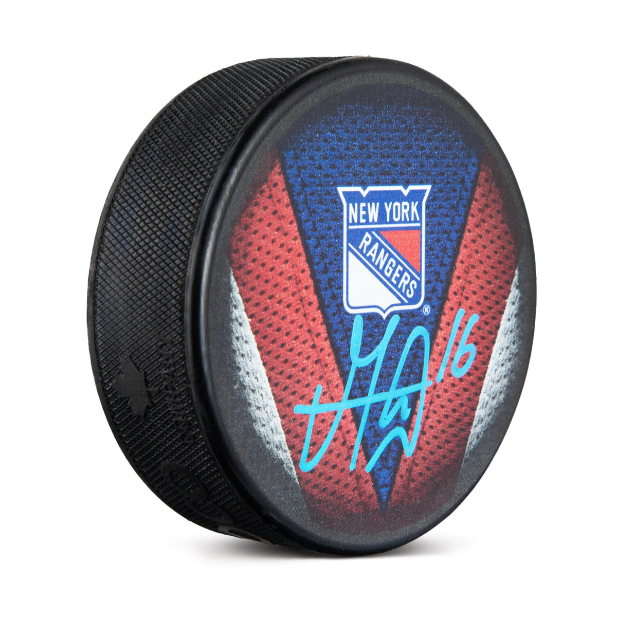 Vincent Trocheck Signed New York Rangers Stitch Design Hockey Puck product image 1, provided for visual reference and