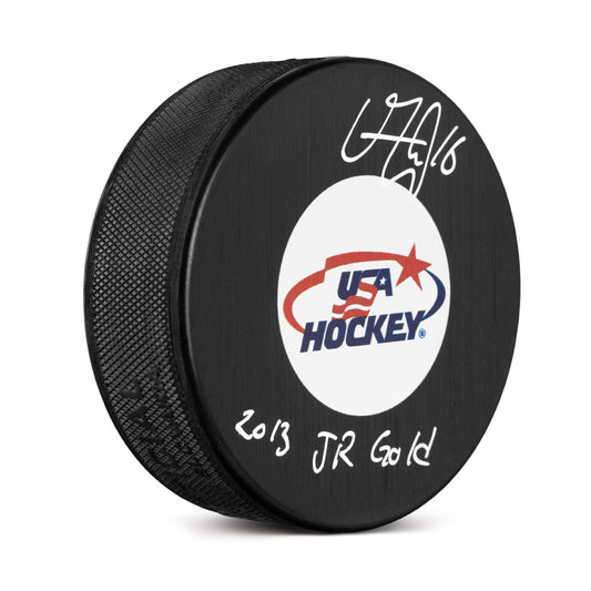 Vincent Trocheck Signed Team USA Hockey Puck with 2013 Jr Gold Note product image 1, provided for visual reference and