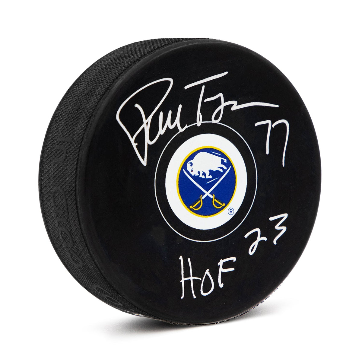 Pierre Turgeon Autographed Buffalo Sabres Hockey Puck with HOF Note product image 1, provided for visual reference and