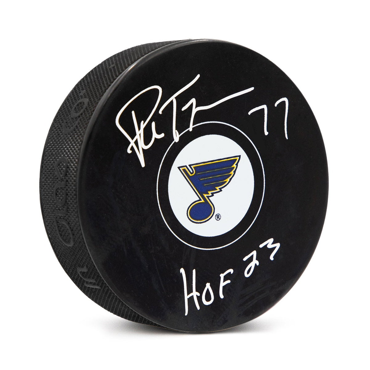 Pierre Turgeon Autographed St Louis Blues Hockey Puck with HOF Note product image 1, provided for visual reference and