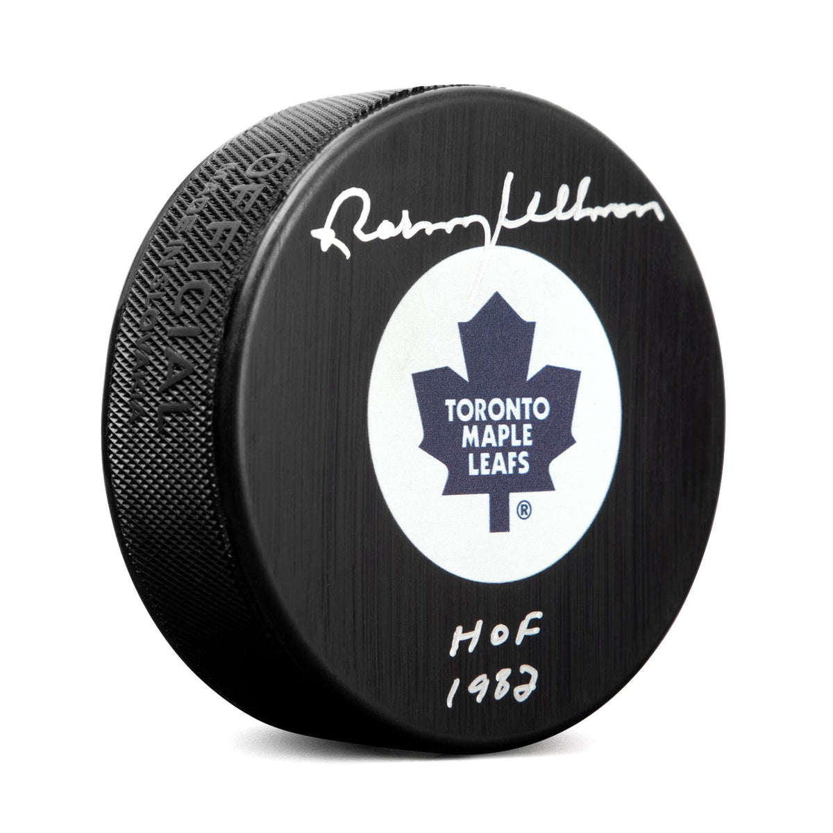 Norm Ullman Autographed Toronto Maple Leafs Retro Logo Puck with HOF Note product image 1, provided for visual reference and
