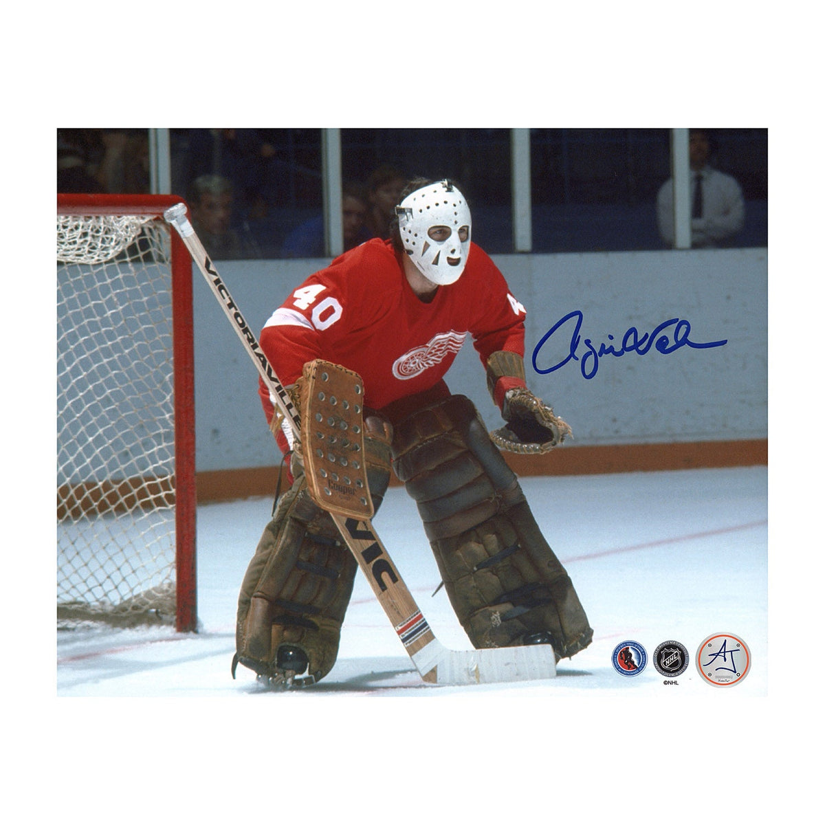 Rogie Vachon Detroit Red Wings Autographed Goalie 8x10 Photo product image 1, provided for visual reference and product