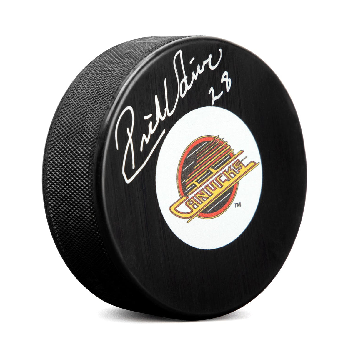 Rick Vaive Autographed Vancouver Canucks Retro Logo Puck product image 1, provided for visual reference and product detail