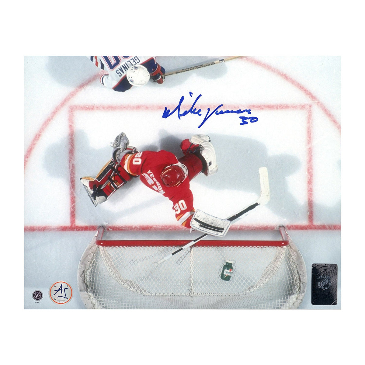 Mike Vernon Autographed Calgary Flames Aerial Crease View 8x10 Photo product image 1, provided for visual reference and