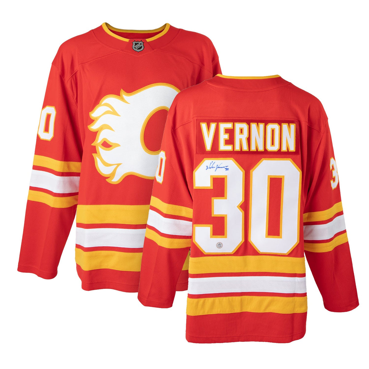 Mike Vernon Autographed Calgary Flames Fanatics Breakaway Jersey product image 3, provided for visual reference and product