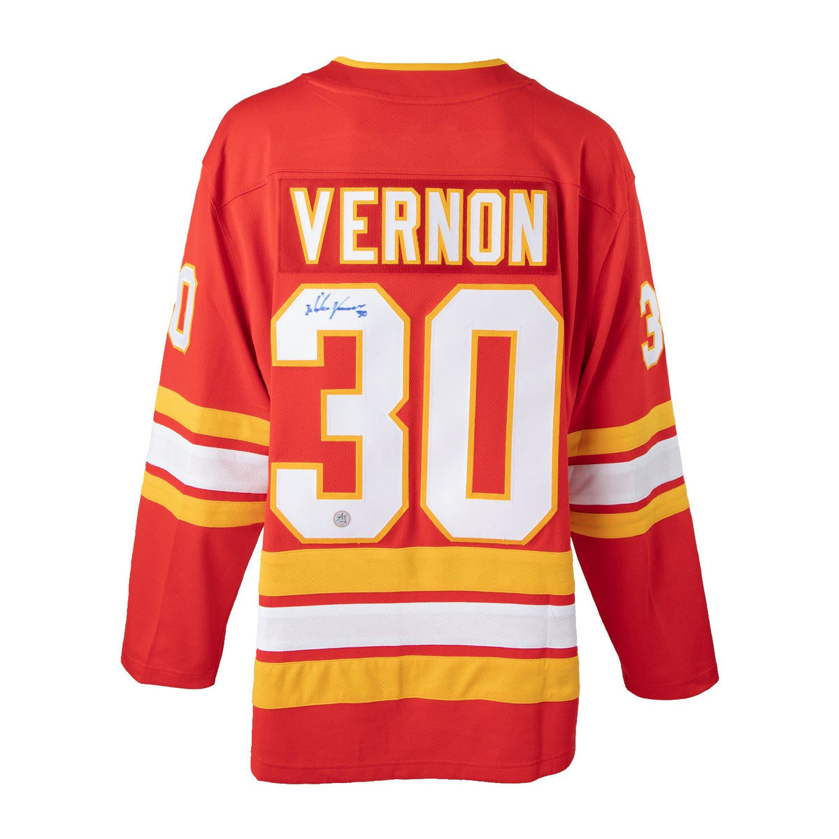 Mike Vernon Autographed Calgary Flames Fanatics Breakaway Jersey product image 1, provided for visual reference and product