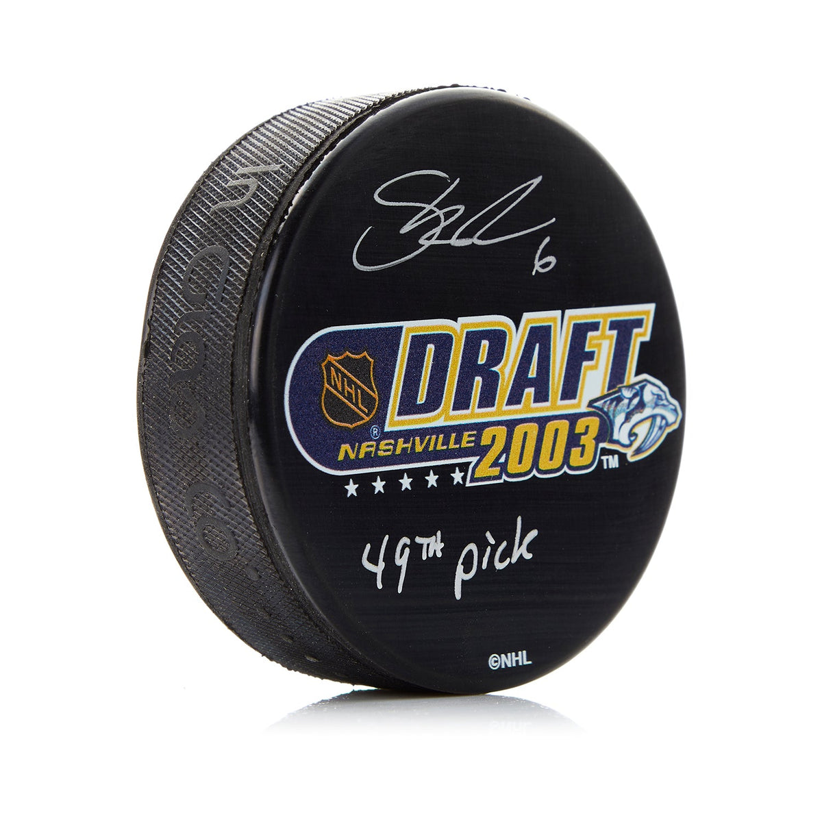Shea Weber Signed 2003 NHL Entry Draft Puck with 49th Pick Note product image 1, provided for visual reference and product
