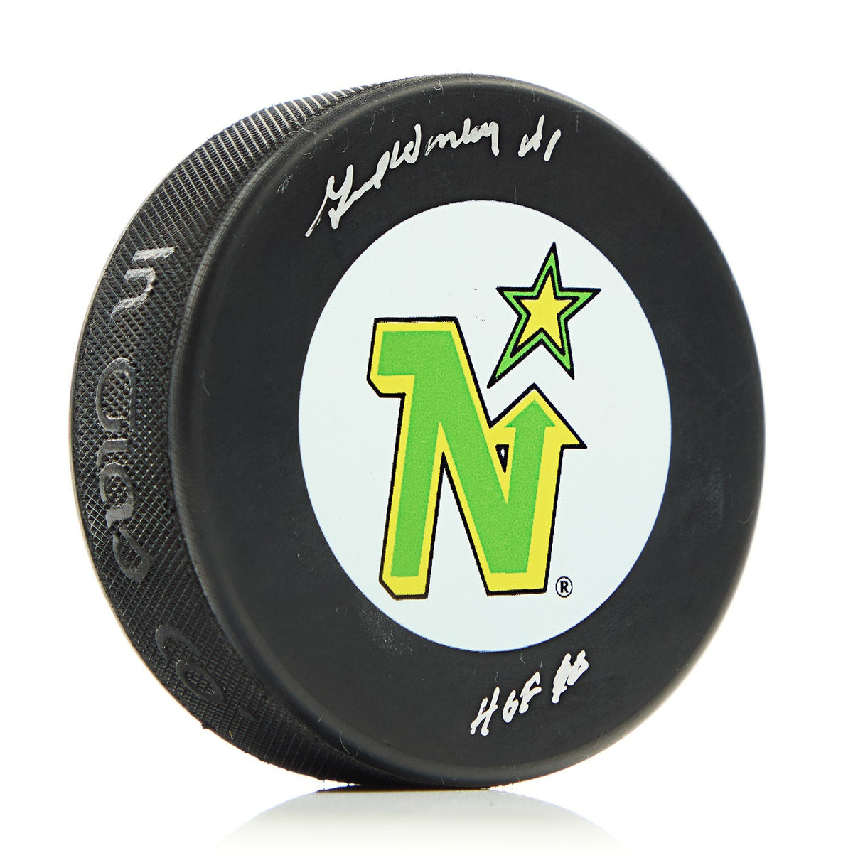 Gump Worsley Signed Minnesota North Stars Hockey Puck with HOF Note product image 1, provided for visual reference and