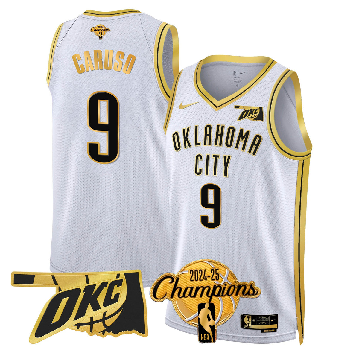 The Thunder 2024-25 Champions Black Gold Jersey - Stitched product image 19, provided for visual reference and product