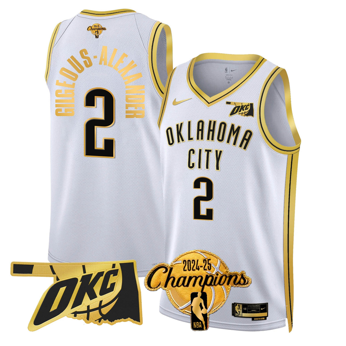 The Thunder 2024-25 Champions Black Gold Jersey - Stitched product image 14, provided for visual reference and product