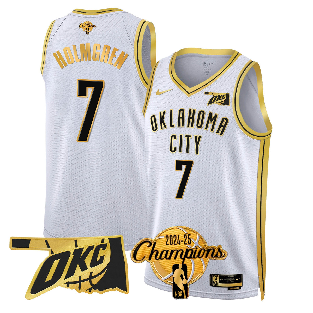 The Thunder 2024-25 Champions Black Gold Jersey - Stitched product image 15, provided for visual reference and product